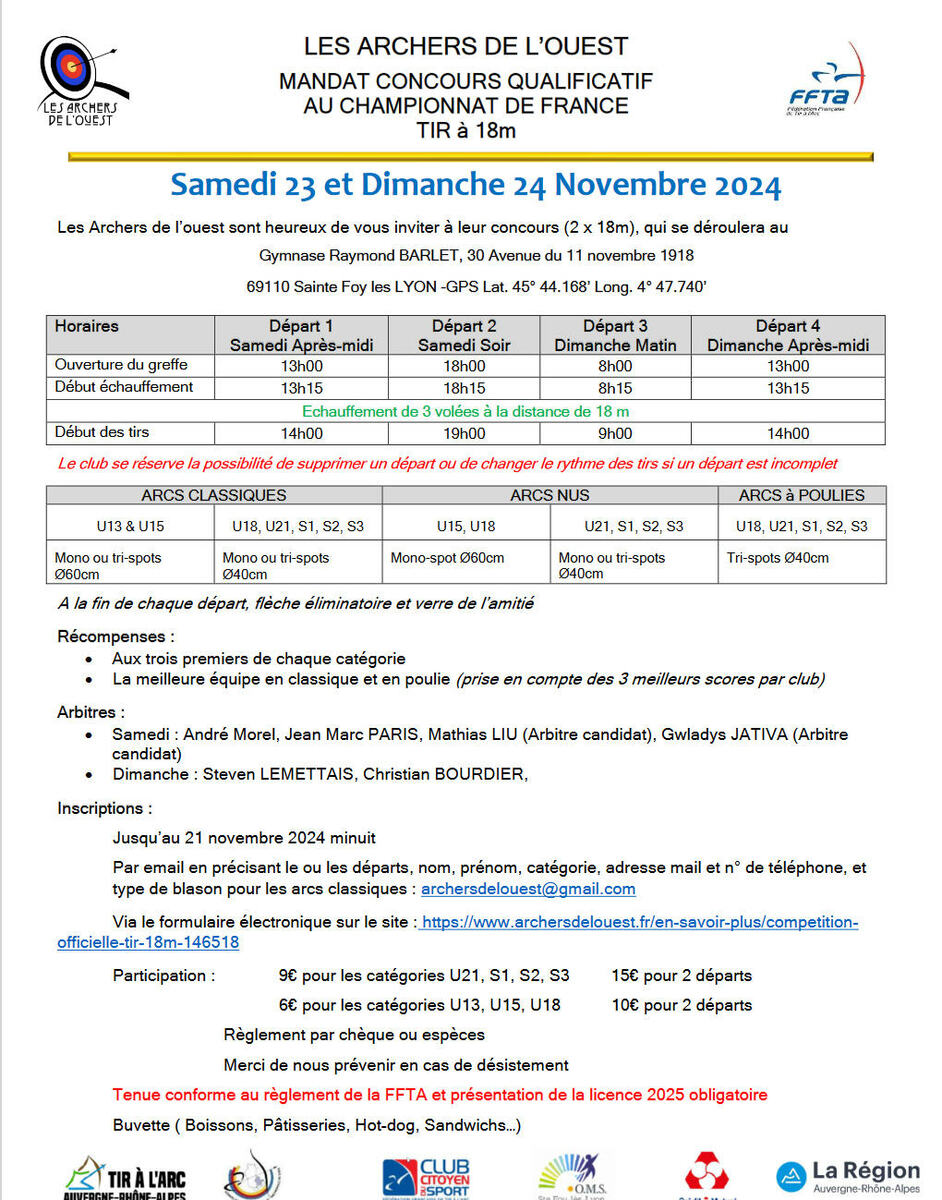   Samedi 23 et Dimanche 24 Novembre 2024 - Concours (2 x 18m), 