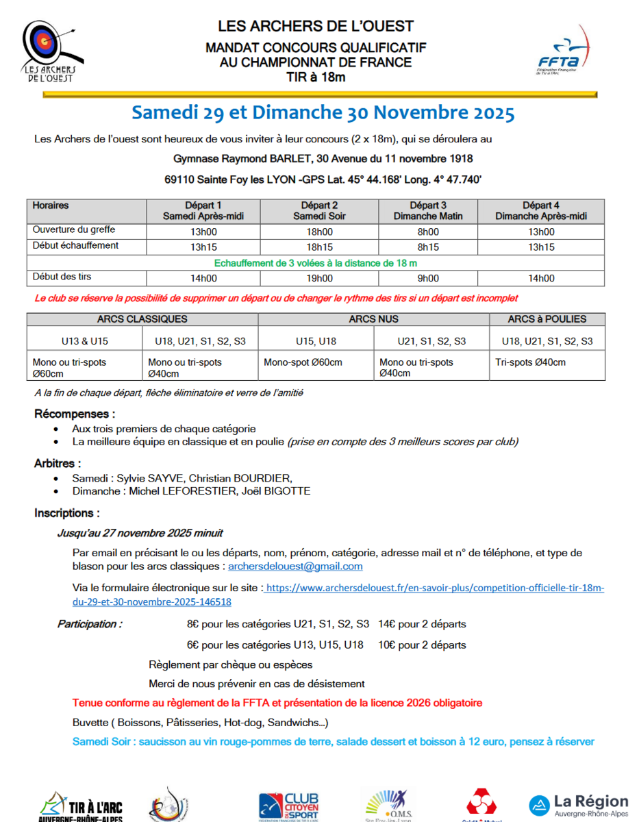 Compétition FFTA de tir à l'arc du 29 et 30 Novembre 2025